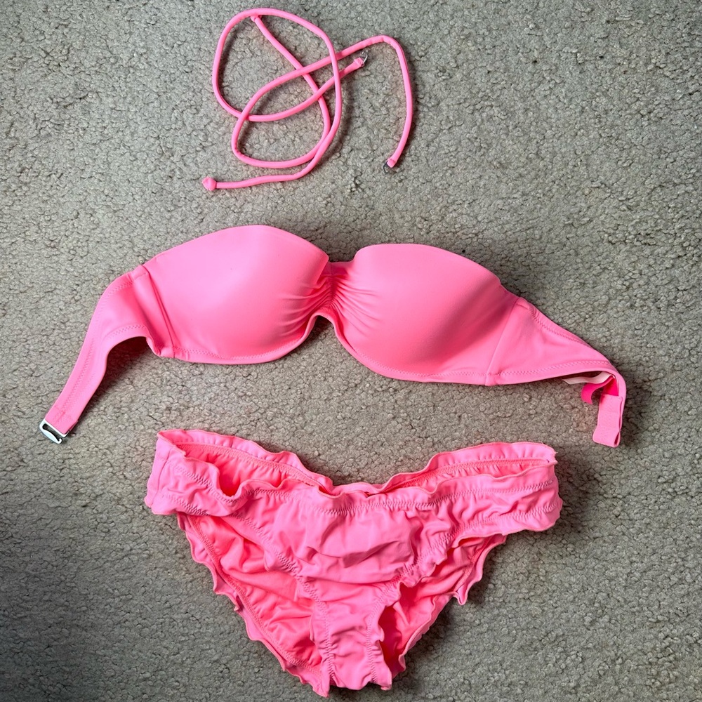 Victoria's Secret Ruched Push Up Bandeau Bikini 34C/ Size Small